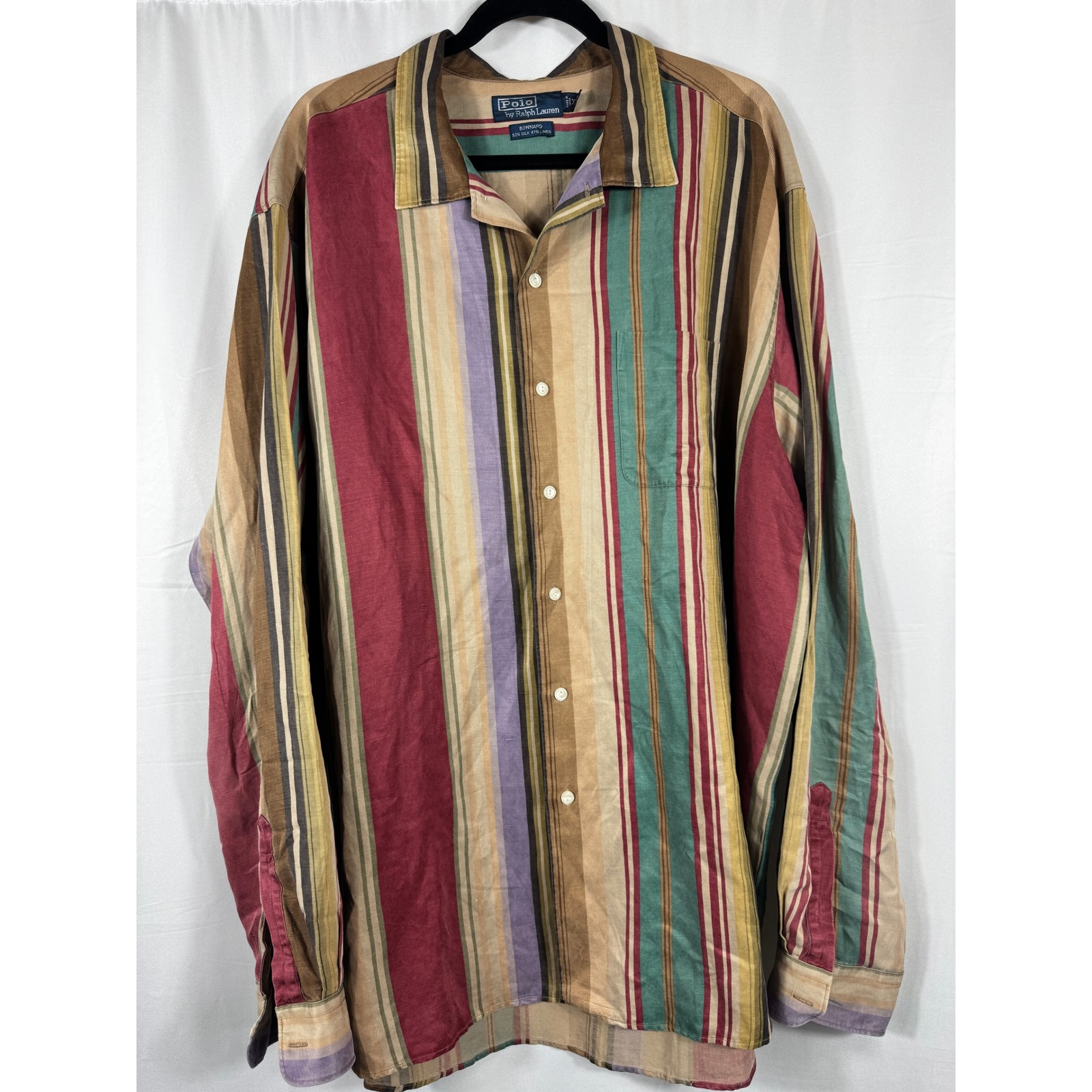 Polo Ralph Lauren Bonnard Silk Linen Striped Shirt Mens Xxl Long Sleevev
